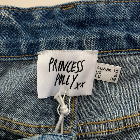 PRINCESS POLLY Trader Two Tone Wide Leg High Rise Frayed Denim Jeans NWT NFR - Picture 11 of 16
